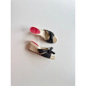 CHRISTIAN LOUBOUTIN Tiburon Black Ribbon Espadrille Slide Wedge Sandals, Size 36